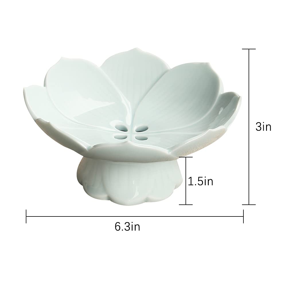 **Elegant Ceramic Pedestal Fruit Bowl - Decorative Footed Compote Serving Bowl for Desserts, Fruits, Bread & Snacks - Lotus Drain Plate for Kitchen Counter Display - Perfect for Dining Table Centerpiece & Party Serving (Blue)**