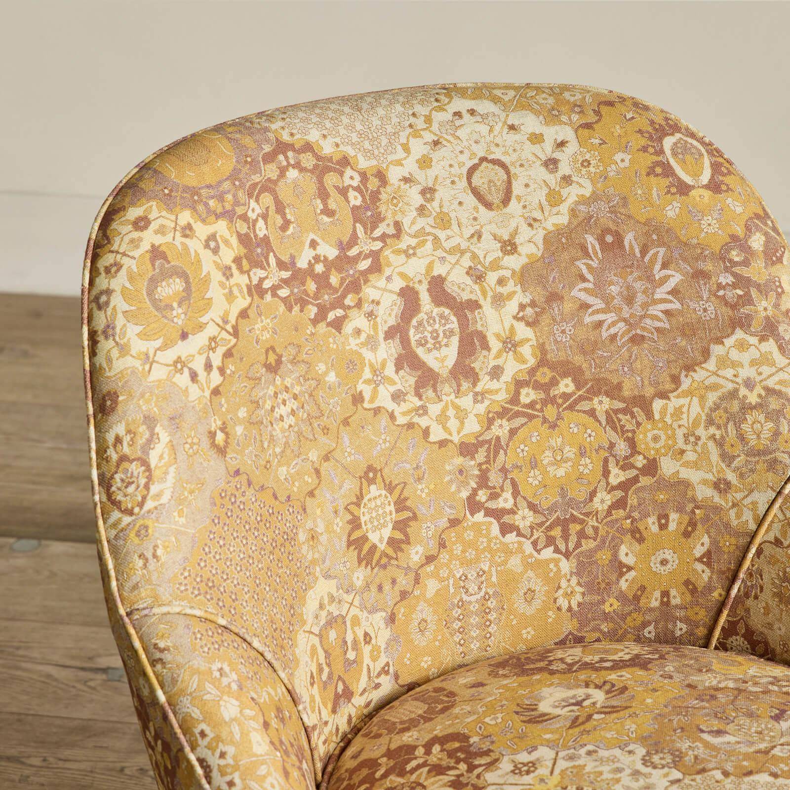 CASPAR Linen Fireplace Pull Up Chair in Ginger - Cozy Reading Nook Accent Chair for Living Room, Bedroom or Office