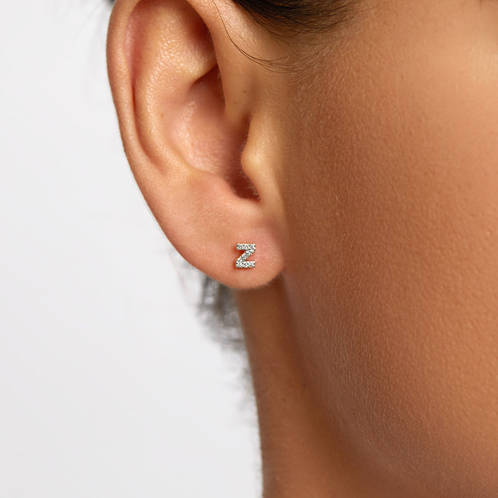 Diamond Letter Z Single Stud Earring in Sterling Silver - Perfect for Birthdays, Gifts & Personalized Jewelry