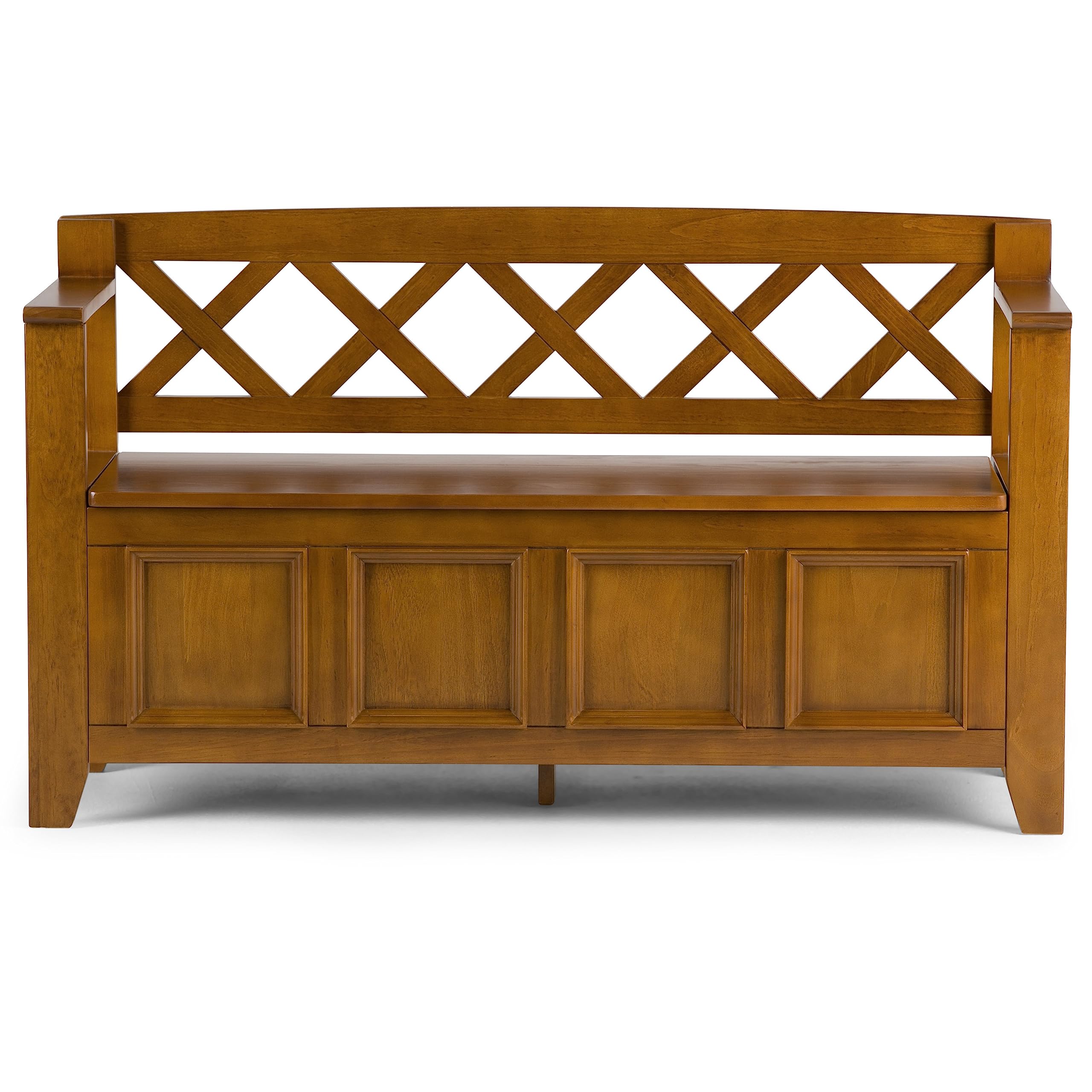 SIMPLIHOME Amherst 48-inch Solid Wood Storage Bench with Hidden Dual Compartment, Safety Hinges - Light Avalon Brown - Entryway, Mudroom, Bedroom, Living Room - Transitional Style Furniture for Home Organization & Decor