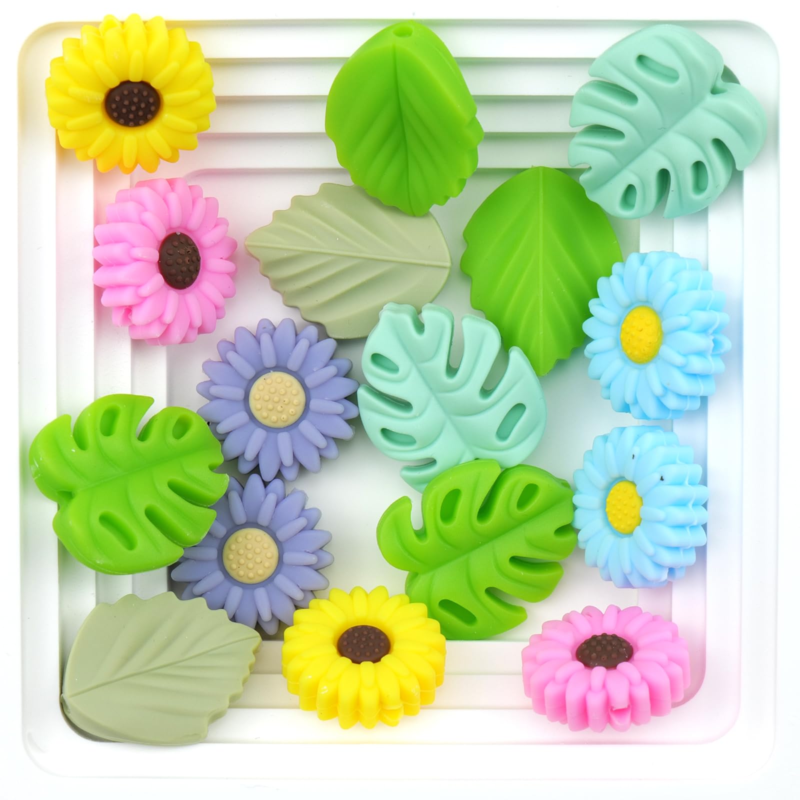 16 Pcs Knitting Needle Stoppers - Cute Leaf Daisy Sunflower Silicone Stoppers & Needle Minders for Knitting & Crochet | DIY Handmade Craft Supplies | Perfect for Yarn Projects, Needle Protection & Organizing Knitting Tools