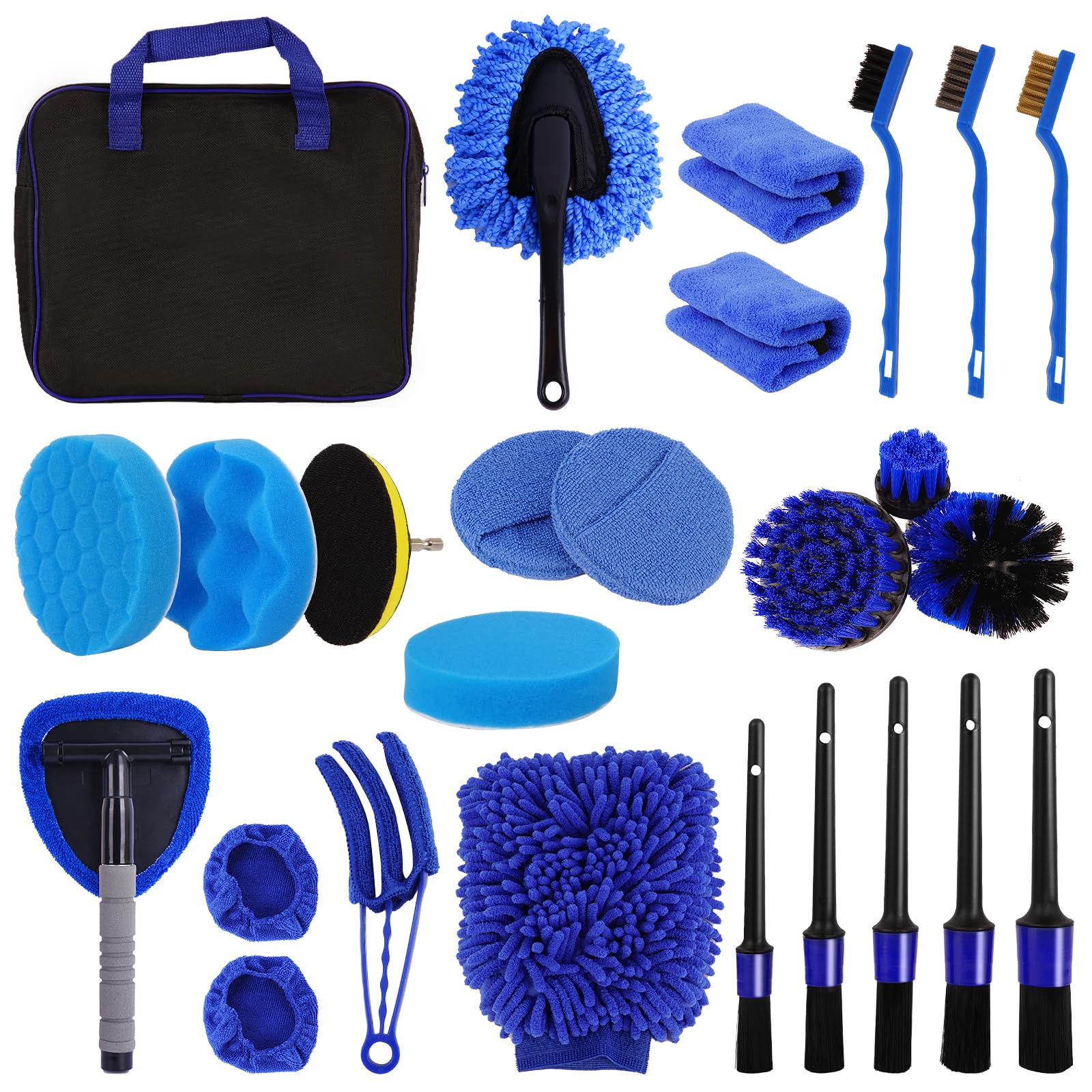 BIBIRE 26-Piece Car Detailing Brush Set - Premium Car Cleaning Kit with Detailing Brushes for Windshield, Interior, Exterior, Air Vents & Wheels - Perfect for Auto Detailing, Car Wash & Vehicle Maintenance