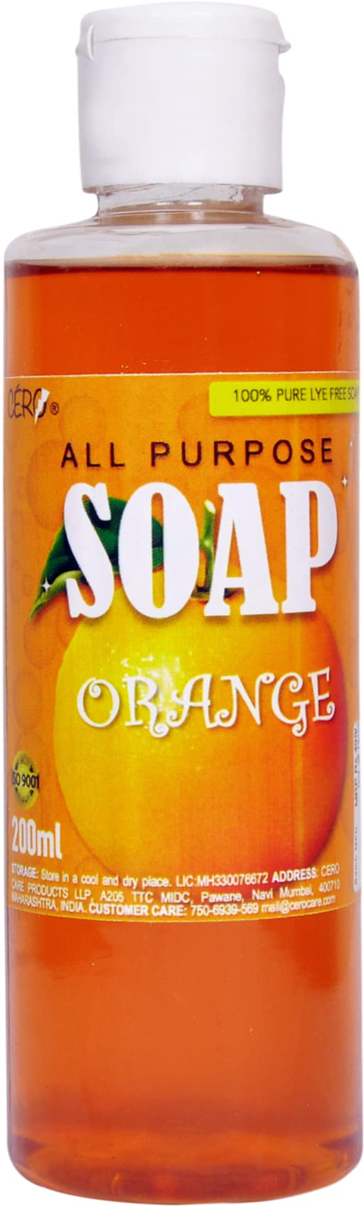 CERO ORANGE All Purpose Soap - 200ml | Natural Fragrance Hand & Body Wash | Perfect for Kitchen, Bathroom & Travel Use