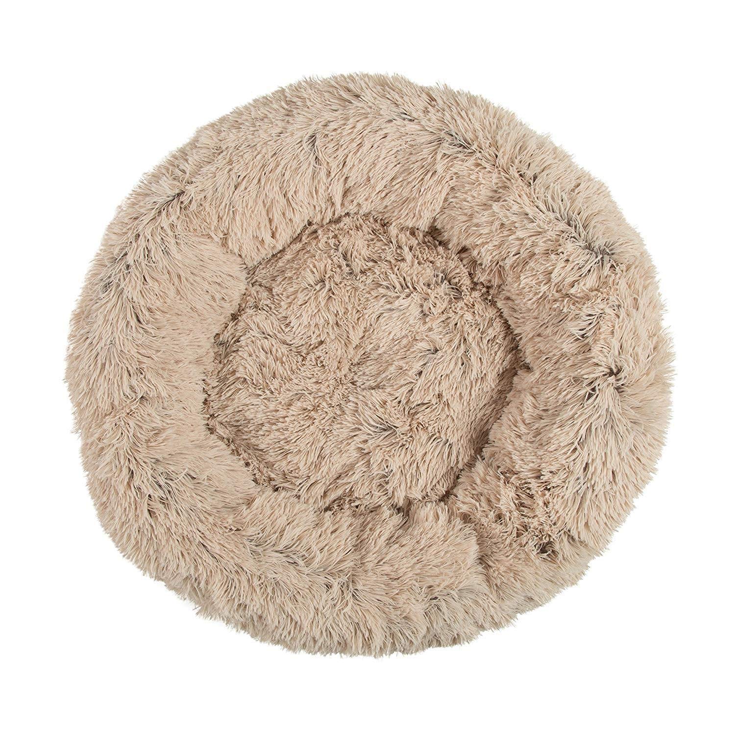 **Self-Warming Round Dog Bed - Plush, Washable & Calming Donut Cuddler for Small to Large Dogs - Cozy Winter Pet Bed for Sleeping & Relaxing (Beige, 100cm) - Perfect for Home, Crate & Travel**