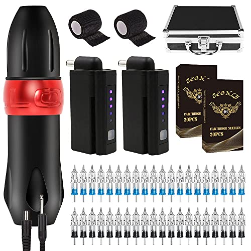 JCOnly Wireless Tattoo Machine Kit - Professional Rotary Tattoo Pen with 2 Rechargeable Battery Packs for Tattoo Artists & Beginners | Perfect for Home Studio & Professional Tattoo Parlor Use