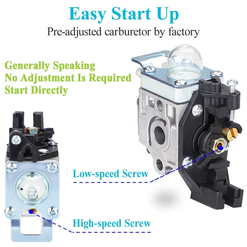 Echo GT225 PE225 PAS-225 SHC-225 RB-K93 SRM-225 Adjustable Carburetor Replacement - Easy Start Trimmer Edger Carb Rebuild Kit with Primer Bulb & Tune Up Kit | Compatible with Weed Eater Parts | Perfect for Lawn Maintenance, Yard Work & Landscaping