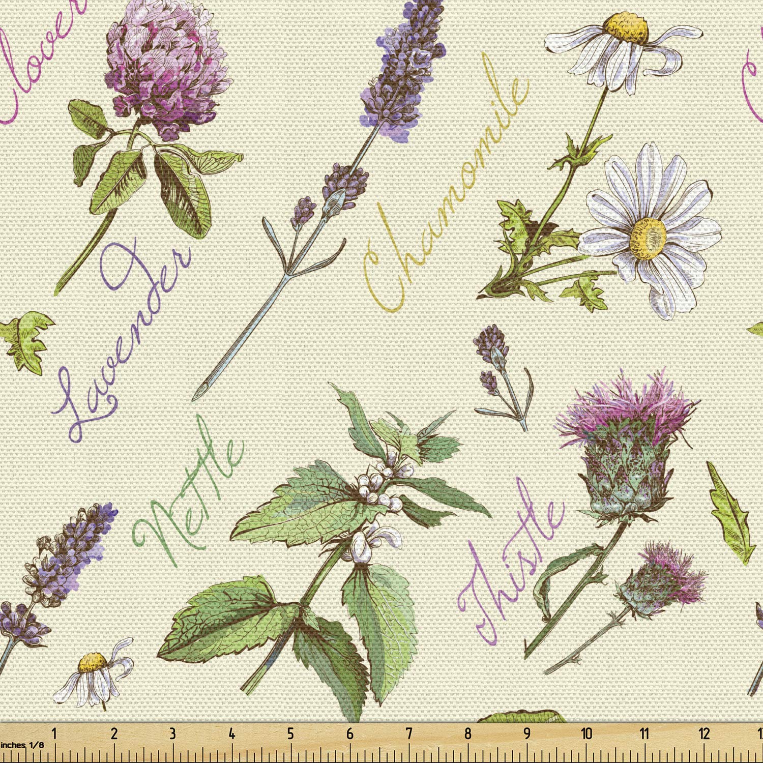 Ambesonne Thistle Fabric by The Yard - Vintage Wildflower & Herb Print (Lavender, Daisy) - 10 Yards Multicolor Upholstery Fabric for Sofa, Curtains & Home Decor | Perfect for DIY Projects & Farmhouse Style
