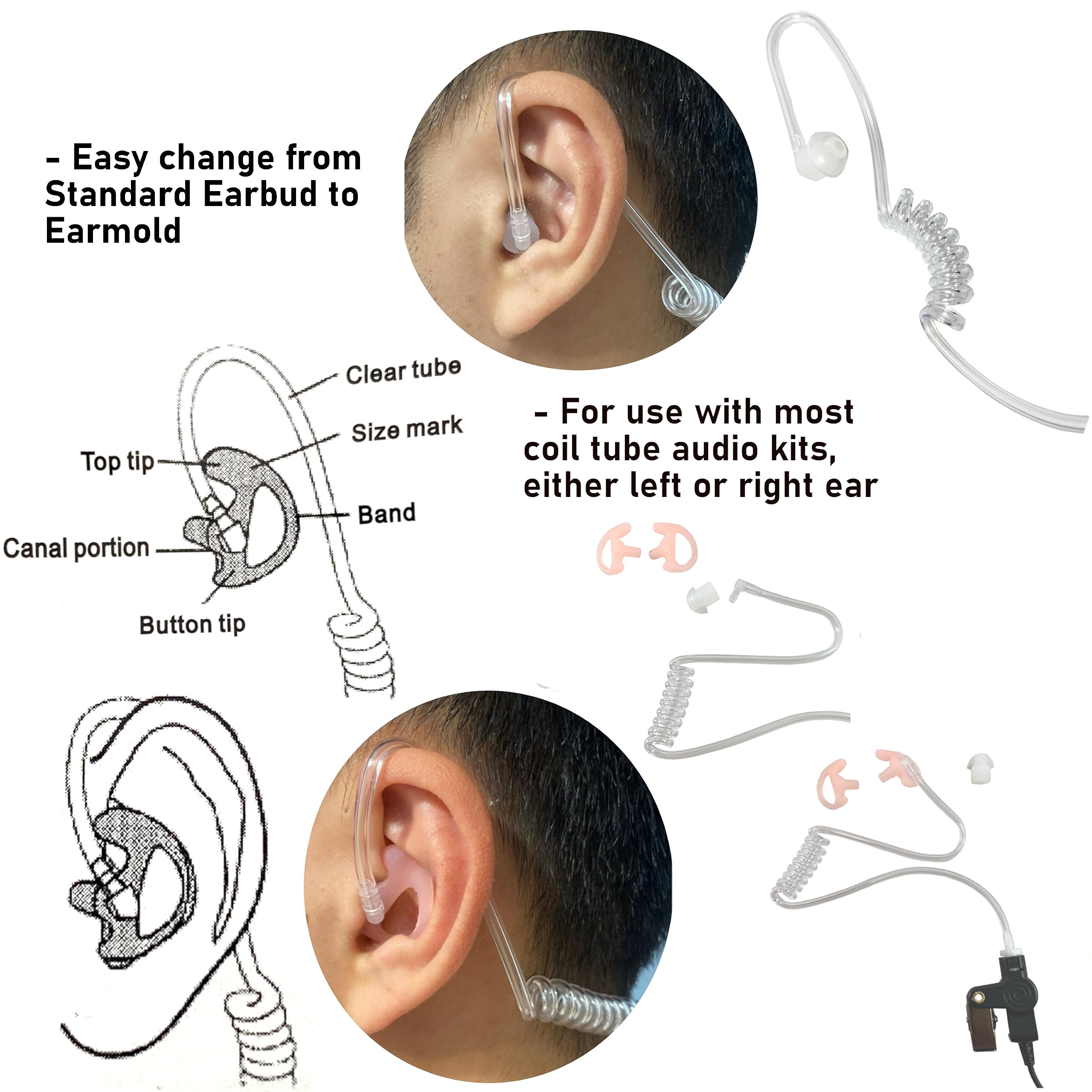 MaximalPower Motorola Radio Replacement Headset - Acoustic Tube Earpiece for XPR6500 XPR6550 XPR6580 APX7000 APX6000 | Durable Single-Wire Mic with Reinforced Cable & Left/Right Earmolds + Eartips | Perfect for Security, Construction & Emergency Communication