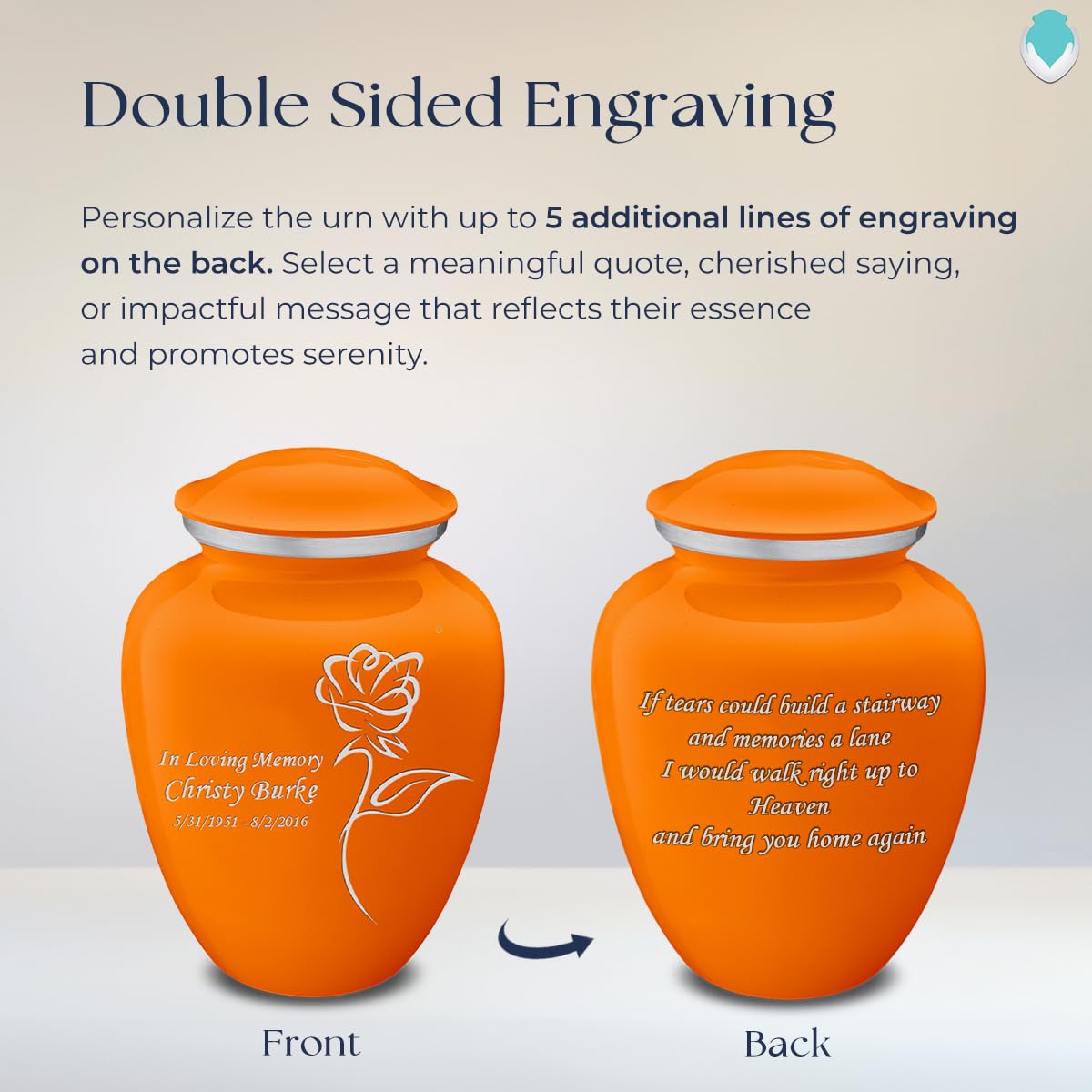 Personalized Rose Cremation Urn for Ashes - Large Burnt Orange Funeral Urn for Adults with Double-Side Engraving (Holds 200 lbs) - Perfect for Memorial Services & Home Display