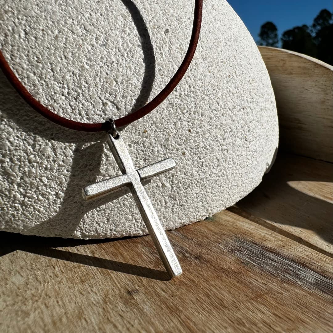 Silver Thin Simple Cross Necklace for Men & Women - Catholic Religious Jewelry, Faith-Based Gift for Baptism, Father's Day & Christian Ceremonies | Elegant Spiritual Accessory for Daily Wear & Special Occasions