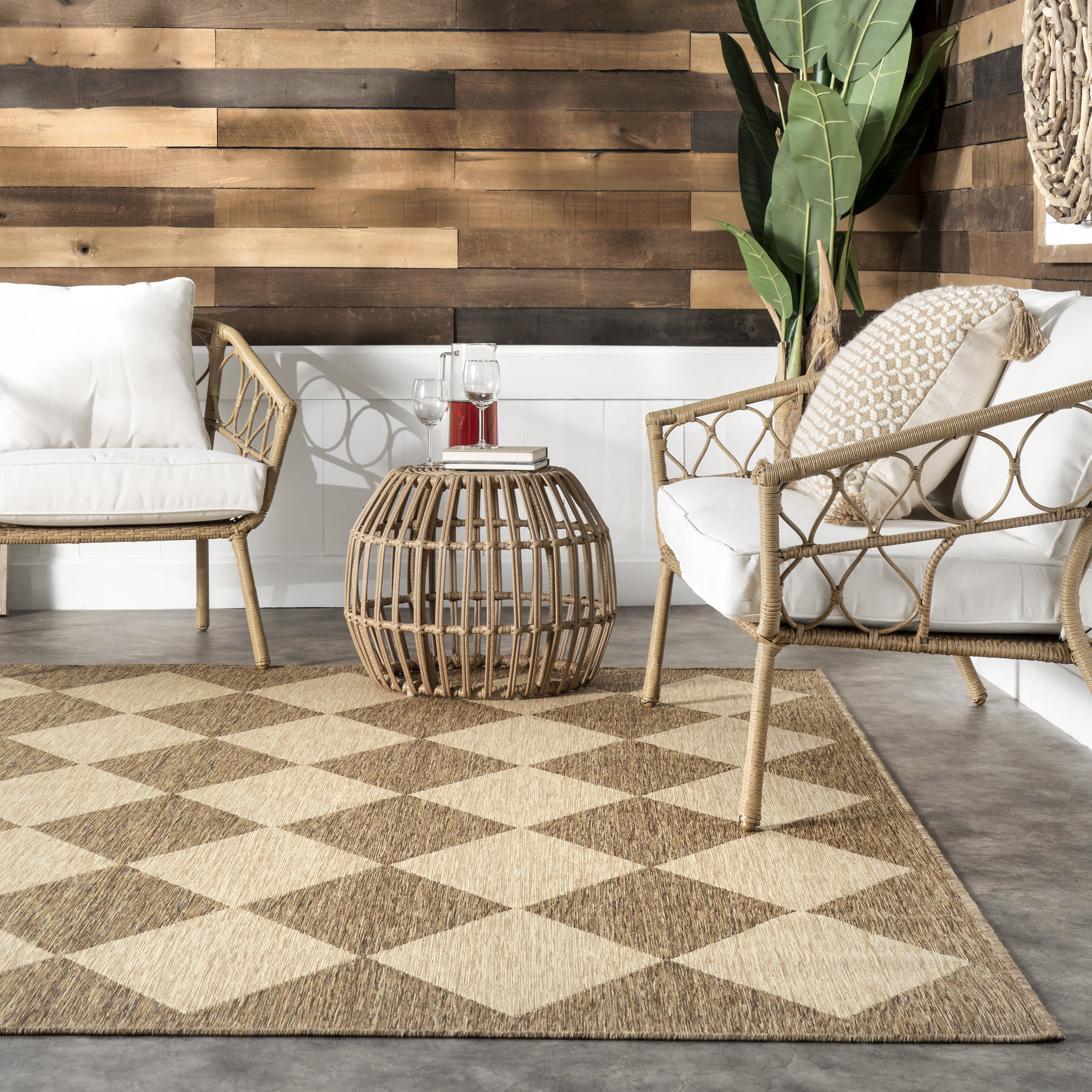 Adelaide Harlequin Indoor/Outdoor Rug - Brown Bohemian Style Area Rug for Living Room, Bedroom, Patio & Deck Decor