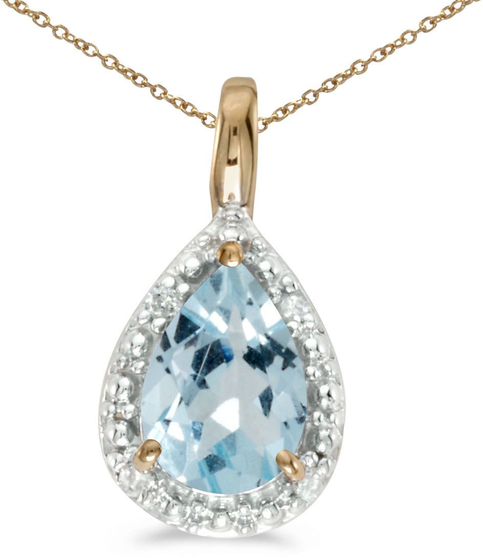 14K Yellow Gold Pear Aquamarine Pendant Necklace - Elegant March Birthstone Jewelry Gift for Women - Perfect for Weddings, Anniversaries & Special Occasions