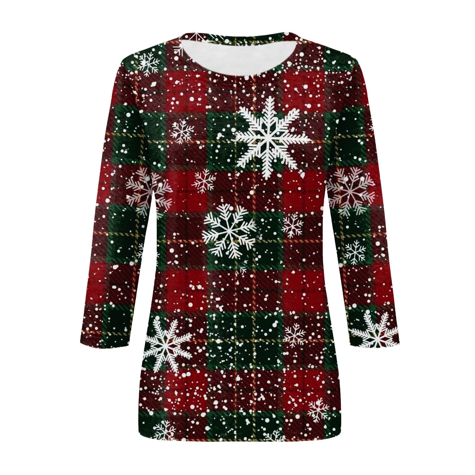 NAMTYQX Women's Christmas Tops - 3/4 Sleeve Crewneck Loose T-Shirt, Plus Size Holiday Printed Blouse (Xmas Gift for Her) - Perfect for Office Parties, Family Gatherings & Festive Celebrations