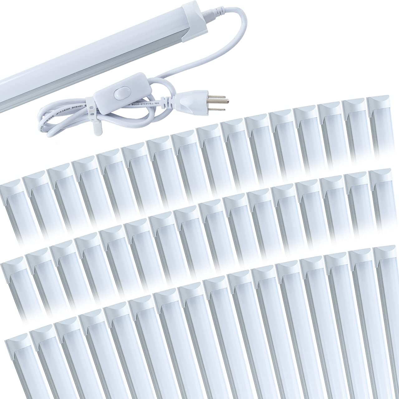 48 Pack 2FT 10W 6000K Daylight White Linkable T8 LED Tube Lights with Milky Cover - Under Cabinet Lighting for Garage, Workshop, Workbench - Energy Efficient Shop Lights with On/Off Switch Cord - Perfect for Home, Office & Commercial Spaces