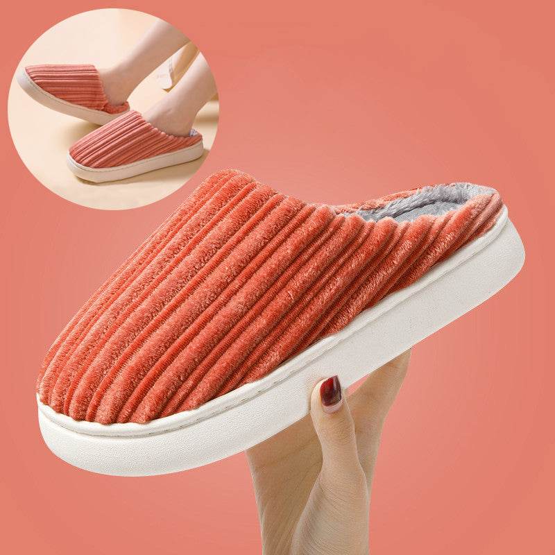 Cozy Striped Fleece Slippers for Women & Men - Warm Winter Indoor/Outdoor House Shoes for Home, Office & Travel