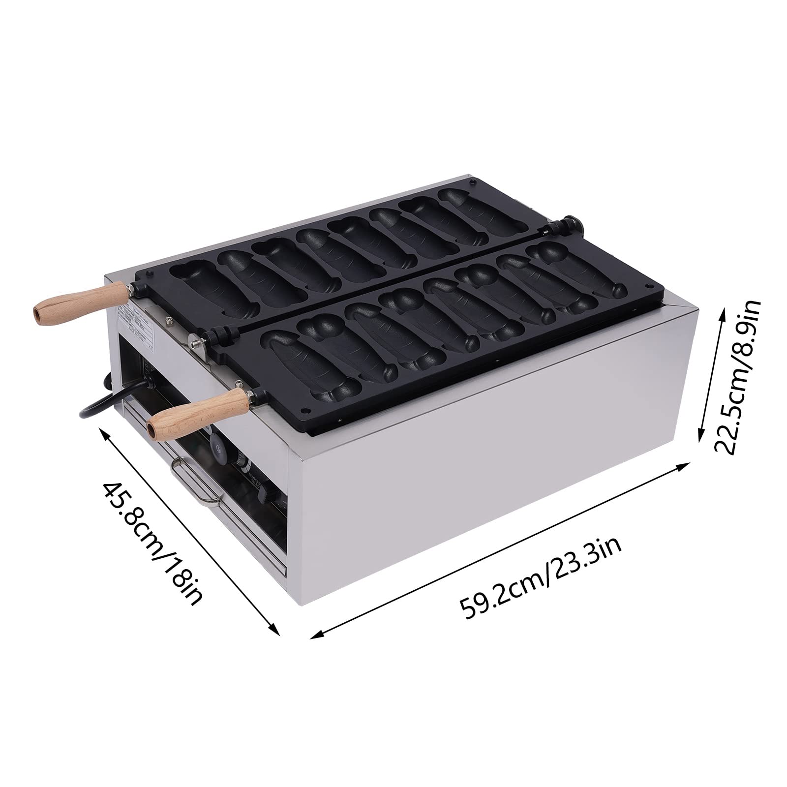 8PCS Commercial Waffle Maker Machine - 2200W 110V Non-Stick Electric Waffle Stick Maker with Penis Shape Design - Perfect for Hot Dog Baker, Bakery, Restaurant & Home Breakfast (Silver & Black)
