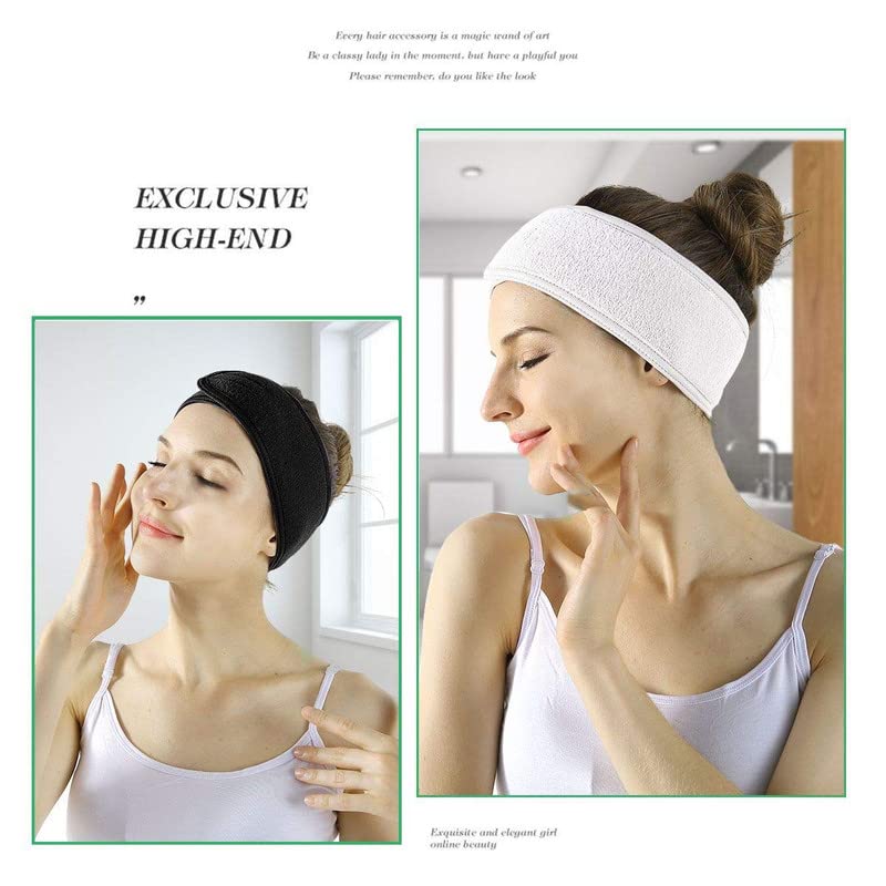 3 Pack Adjustable Terry Cloth Spa Headbands for Women - Soft Stretchable Bath & Shower Head Wrap with Magic Tape - Perfect for Skincare, Makeup, Hair Washing & Sports Activities