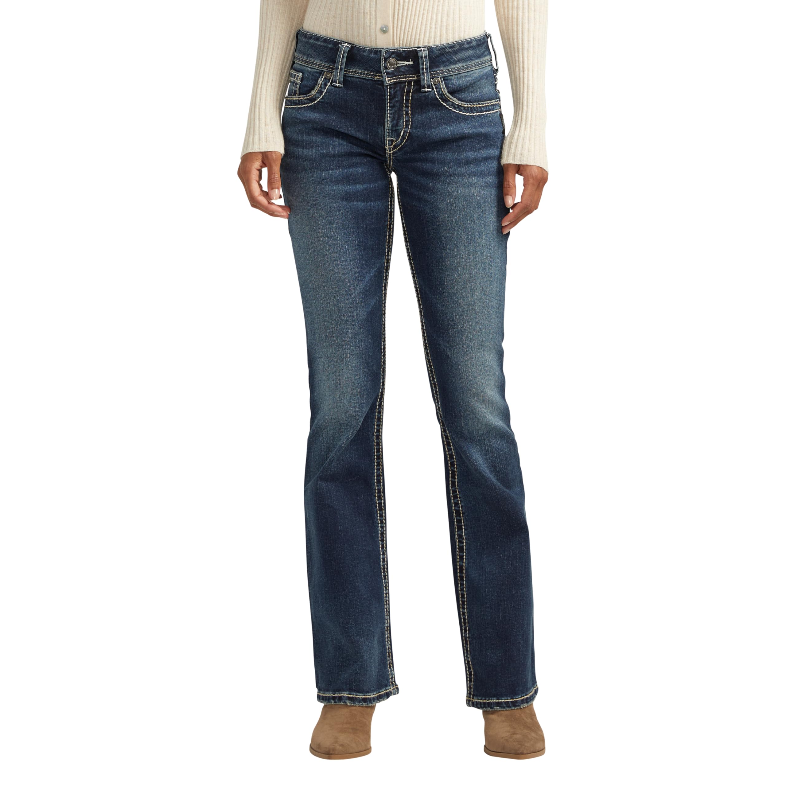Silver Jeans Co. Women's Suki Mid Rise Curvy Fit Bootcut Jeans in Indigo Wash - Perfect for Casual Wear, Office Outfits & Night Out Looks