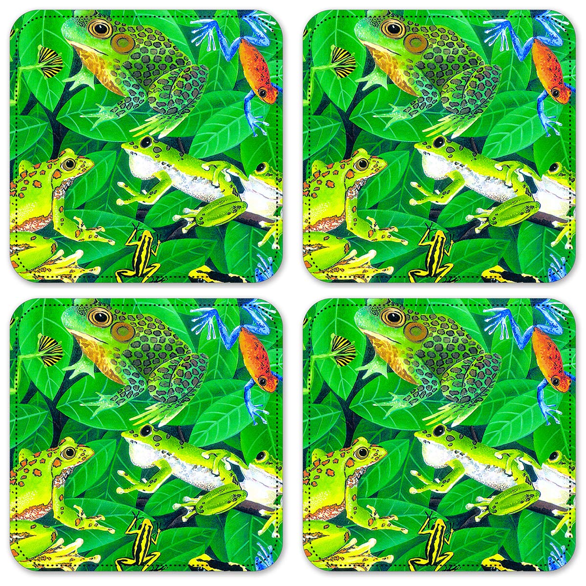 Premium Vinyl Drink Coasters Set of 4 - Cute Frog Design - Absorbent & Non-Slip Coasters for Coffee Tables, Bars, and Home Decor - Perfect Gift Idea