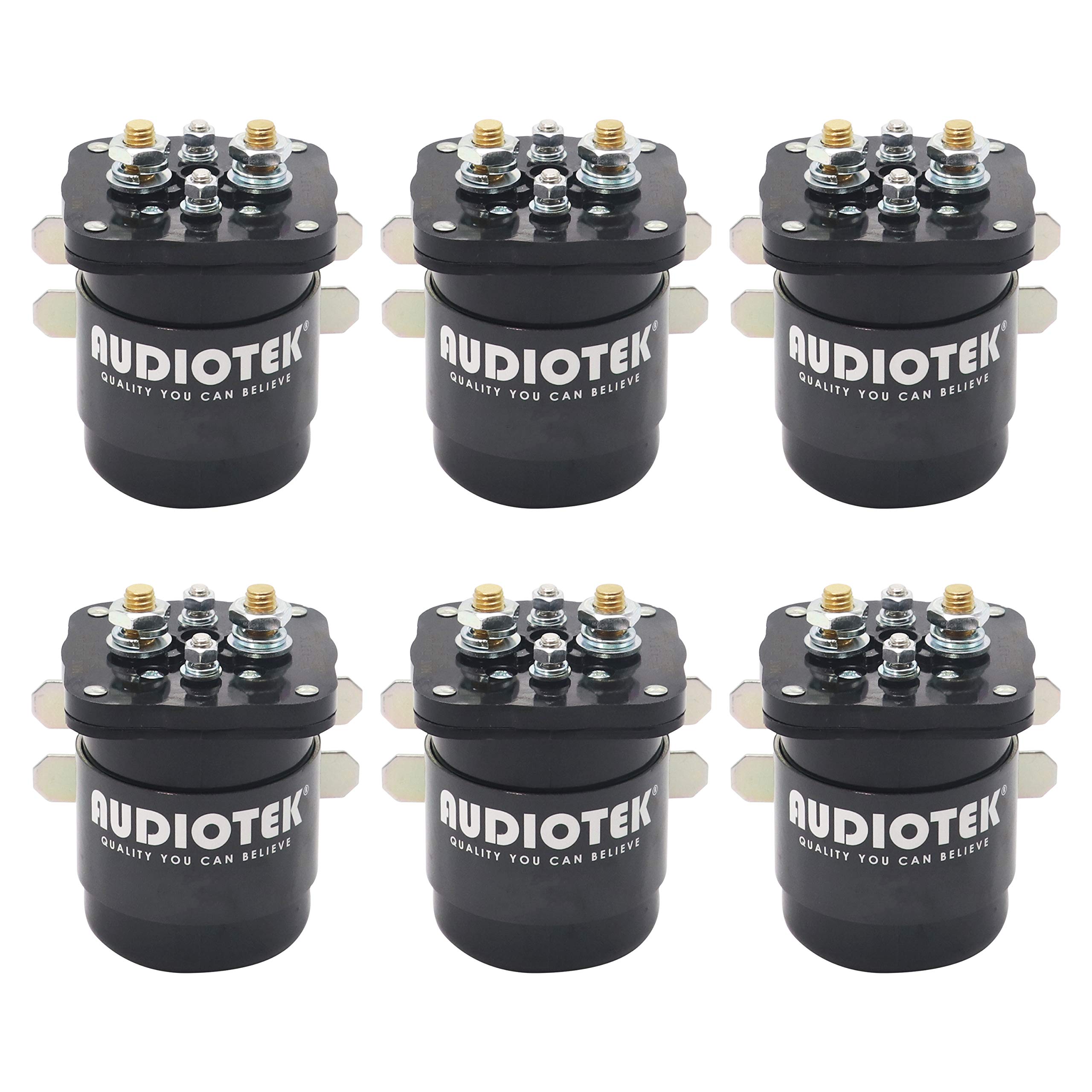 Audiotek 12V 200-Amp Continuous Duty Solenoid Relay - Heavy Duty 4 Pin SPST Battery Isolator & Starter Relay for Car, Boat, RV, Motorcycle - Perfect for Dual Battery Systems & Off-Road Vehicles (6 Pack)