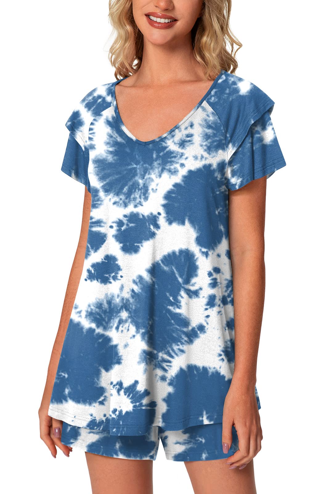 Aodemo Women's Summer Pajama Sets - Soft Short Sleeve Sleepwear with Pockets & Keyhole Design for Lounge, Nightwear & Comfortable Sleep | Perfect for Vacation, Relaxing at Home & Gift Giving