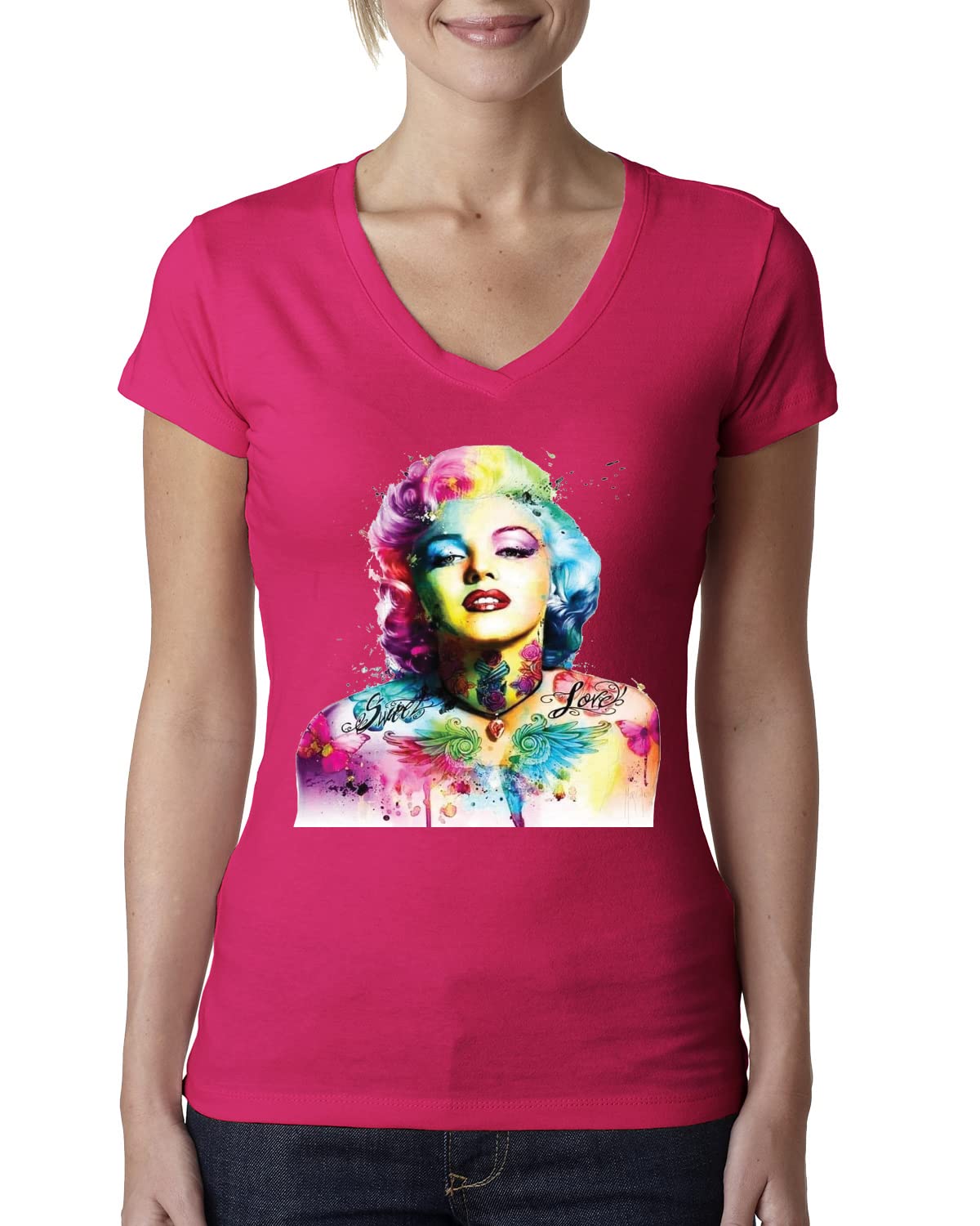 Vibrant Marilyn Multicolor Pop Art T-Shirt for Women - Junior Fit V-Neck Tee | Casual Wear, Pop Culture Fashion, Gift for Art Lovers