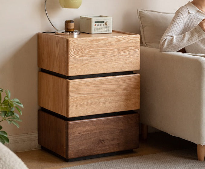 Premium Black Walnut, Cherry & Oak Solid Wood Nightstand with Customizable Storage | Modern Bedside Table for Bedroom, Living Room & Office