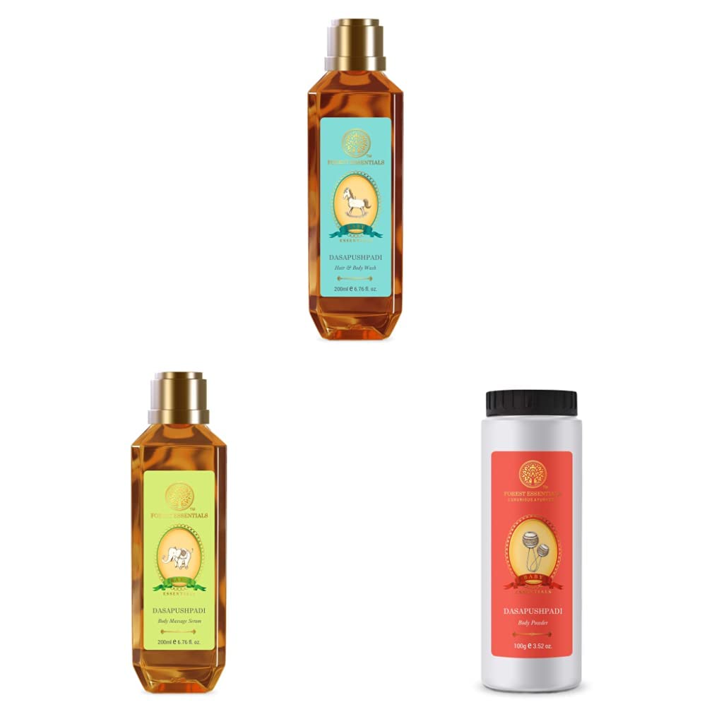 Forest Essentials Baby Hair & Body Dasapushpadi Combo - Organic Ayurvedic Shampoo & Wash for Newborns & Infants | Gentle Cleansing for Sensitive Skin | Perfect for Daily Bath Time & Baby Care Routine