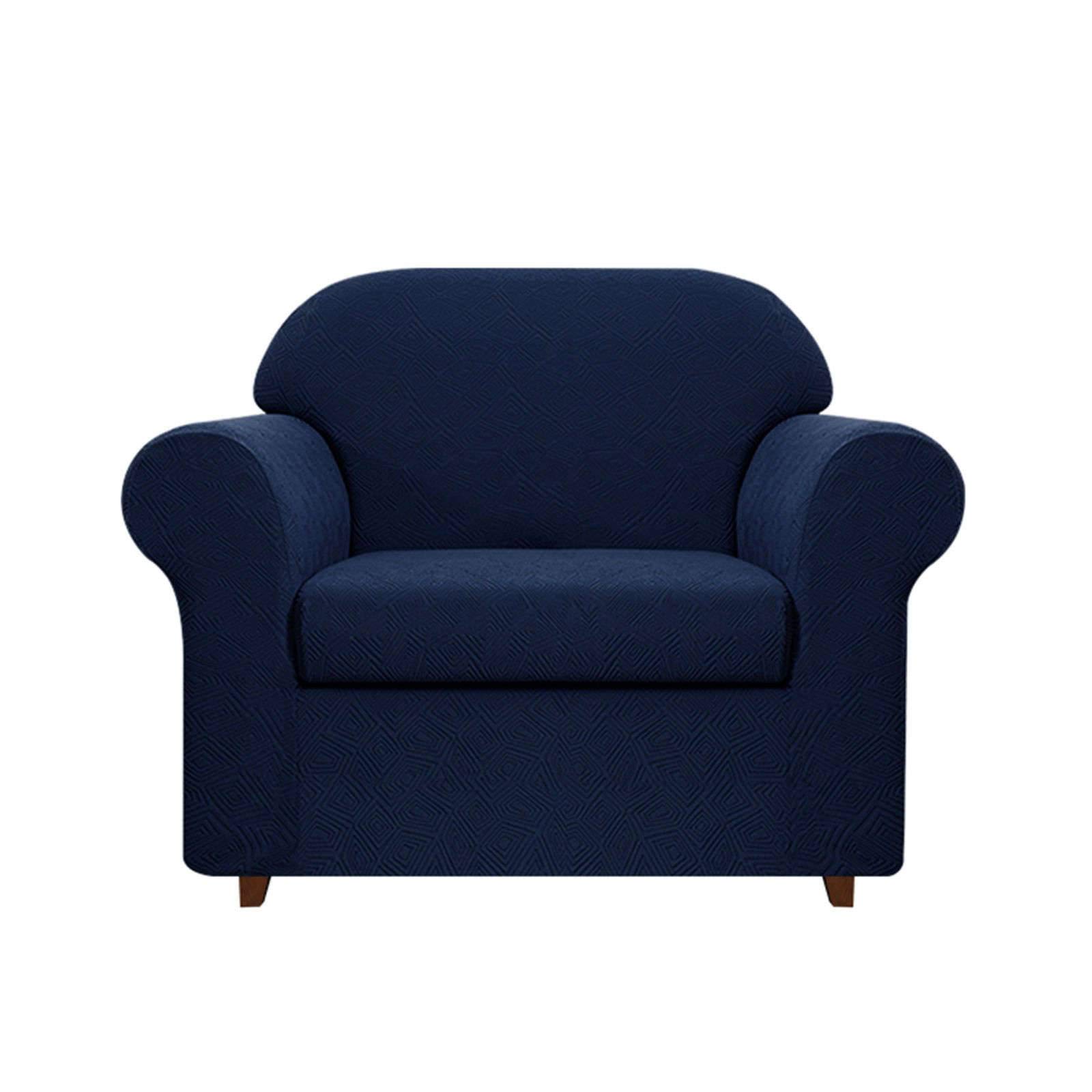 HALOUK 2-Piece Stretch Sofa Cover for 2-Cushion Couch - Elastic Bottom Polyester Fabric Furniture Protector - Pet & Kid Friendly - Blue - Perfect for Living Room, Family Room & Office Use