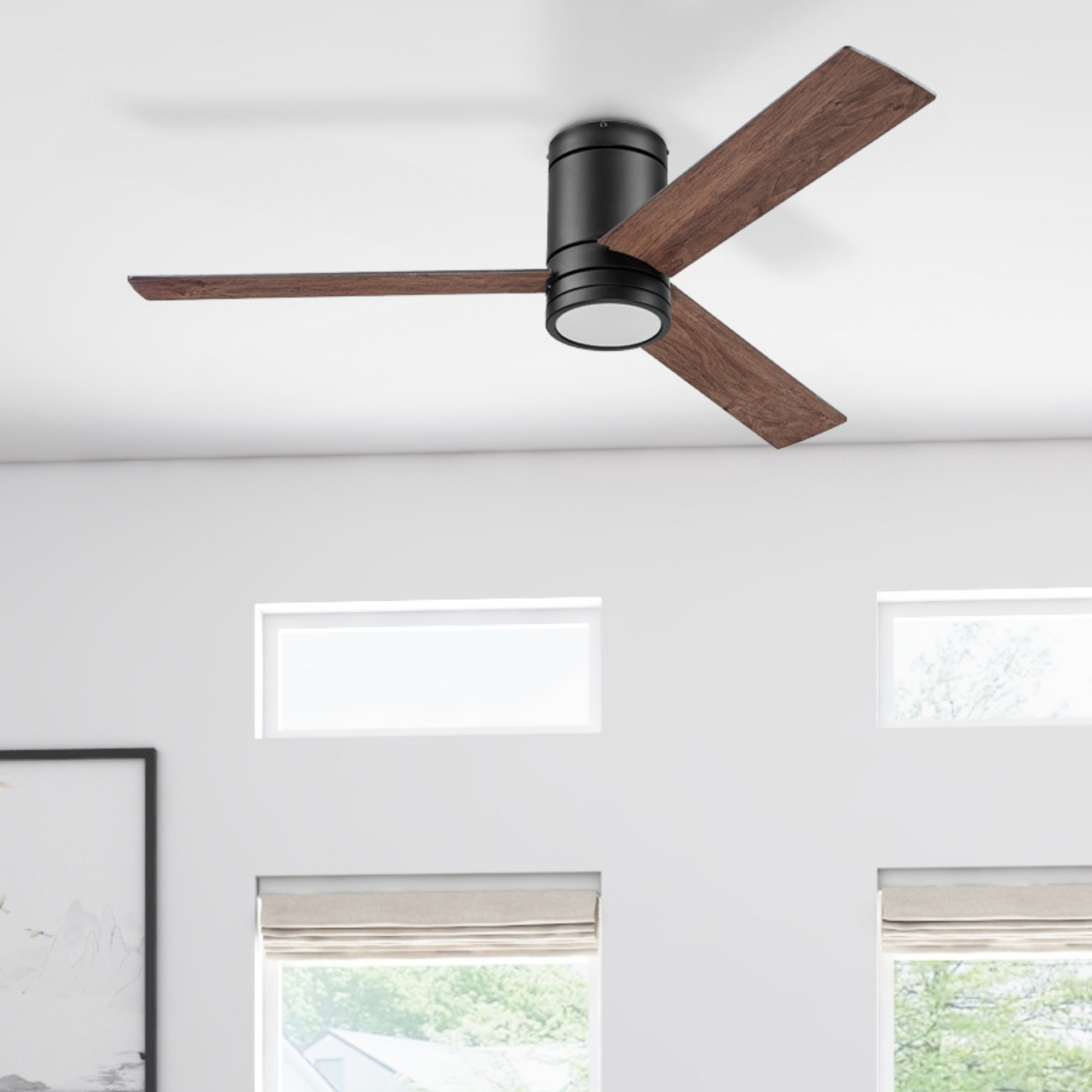 52 Inch Matte Black Ceiling Fan with Remote Control - Energy Efficient, Quiet Operation for Living Room, Bedroom, and Office