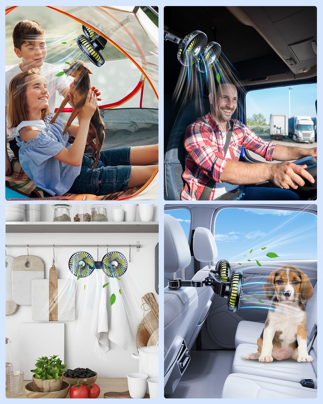 Rechargeable 360° Rotatable Car Backseat Fan with USB C Cable & Car Charger - Portable Battery Operated Cooling Fan for Kids in SUV, RV, and Vehicles - Perfect for Road Trips, Camping, and Hot Summer Days