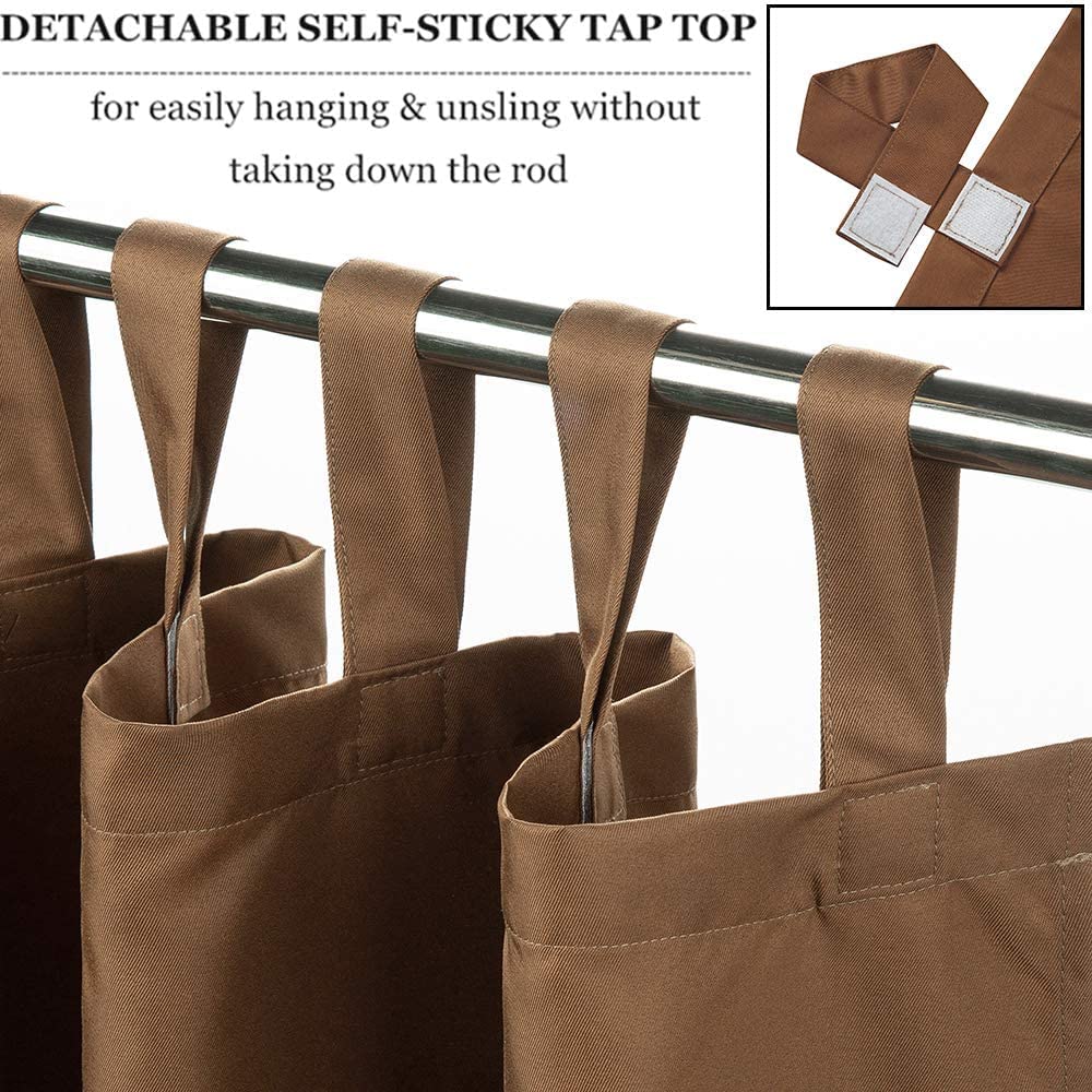 4 Panels Waterproof Outdoor Curtains for Patio - Detachable Sticky Tab Top for Easy Hanging - Privacy Curtains for Porch, Pergola, Arbor & Cabana - Includes Tiebacks (Brown, 54