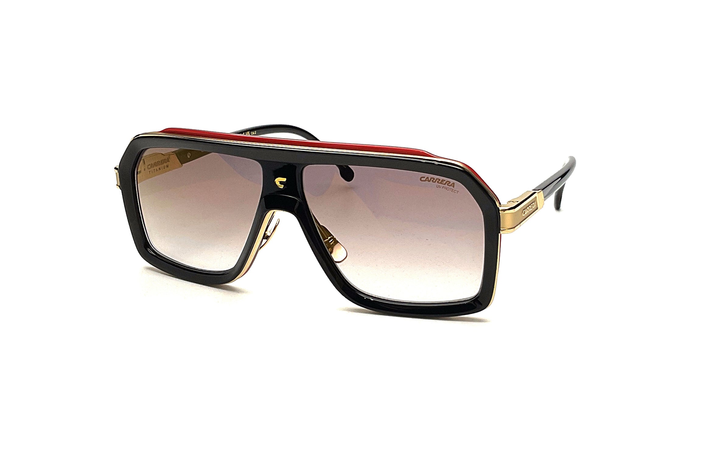 Carrera CA 1053 Sunglasses - Black & Red Aviator Style for Men & Women - Perfect for Driving, Outdoor Sports & Fashion Accessories