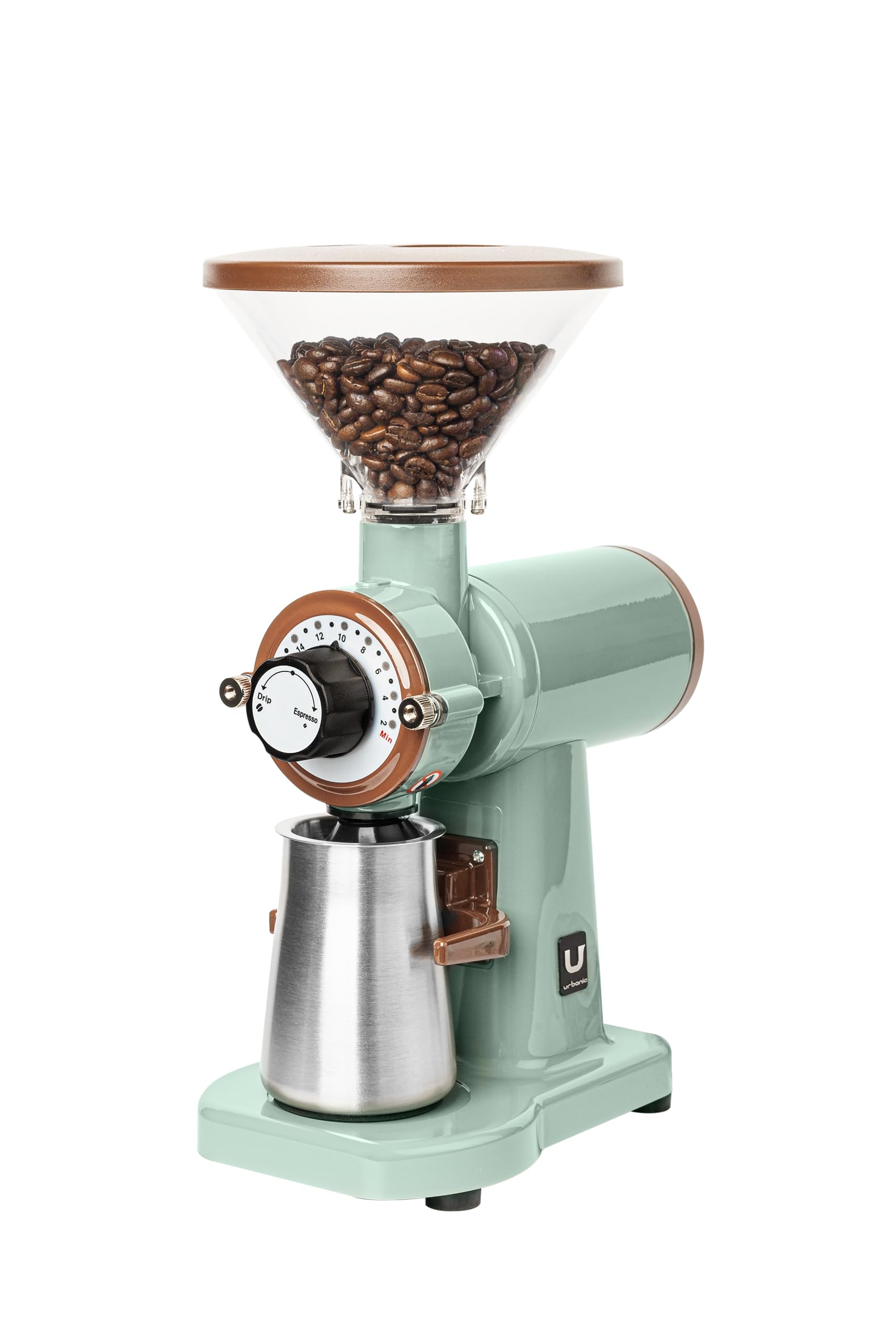 Urbanic 070s Electric Coffee Grinder - 60mm Flat Titanium Burr, 20 Adjustable Grind Settings (110-220V), Green - Perfect for Home Baristas & Coffee Enthusiasts - Made in Korea