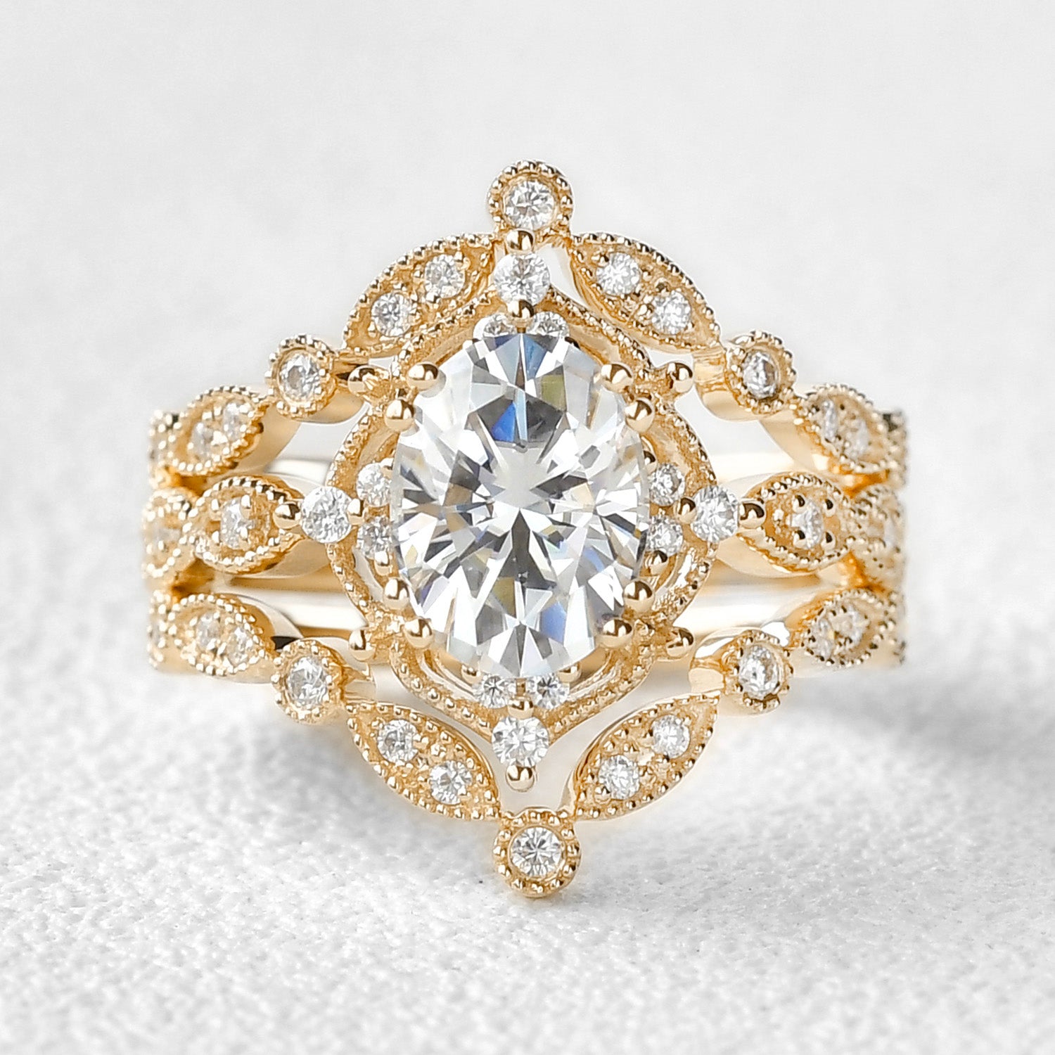 1.5 Carat Moissanite Vintage Inspired 3-Piece Ring Set for Women - Elegant Wedding, Engagement & Anniversary Jewelry Gift
