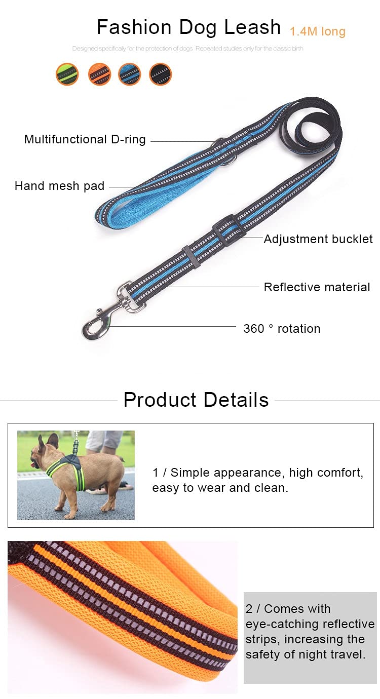 **Breathable Nylon Mesh Reflective Dog Harness & Leash Set - Adjustable Pet Collar for Small Medium Large Dogs - Perfect for Walking, Running, Hiking & Night Safety (Black)**