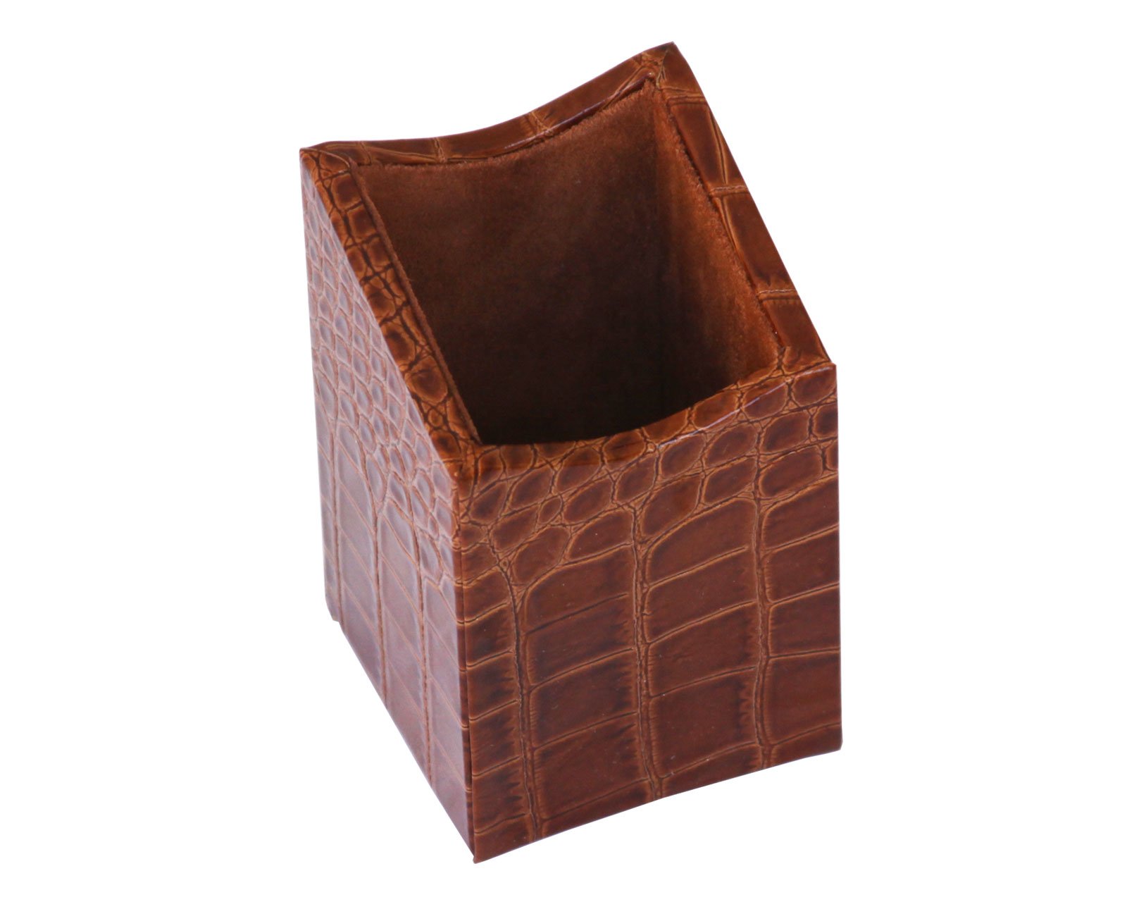 DACASSO Premium Cognac Brown Italian Crocodile Leather Pen Holder - Luxury Desk Organizer for Pens, Pencils & Office Supplies - Elegant Executive Desk Decor for Home & Office (Brown) - Perfect for Corporate Gifts & Professional Workspace Organization