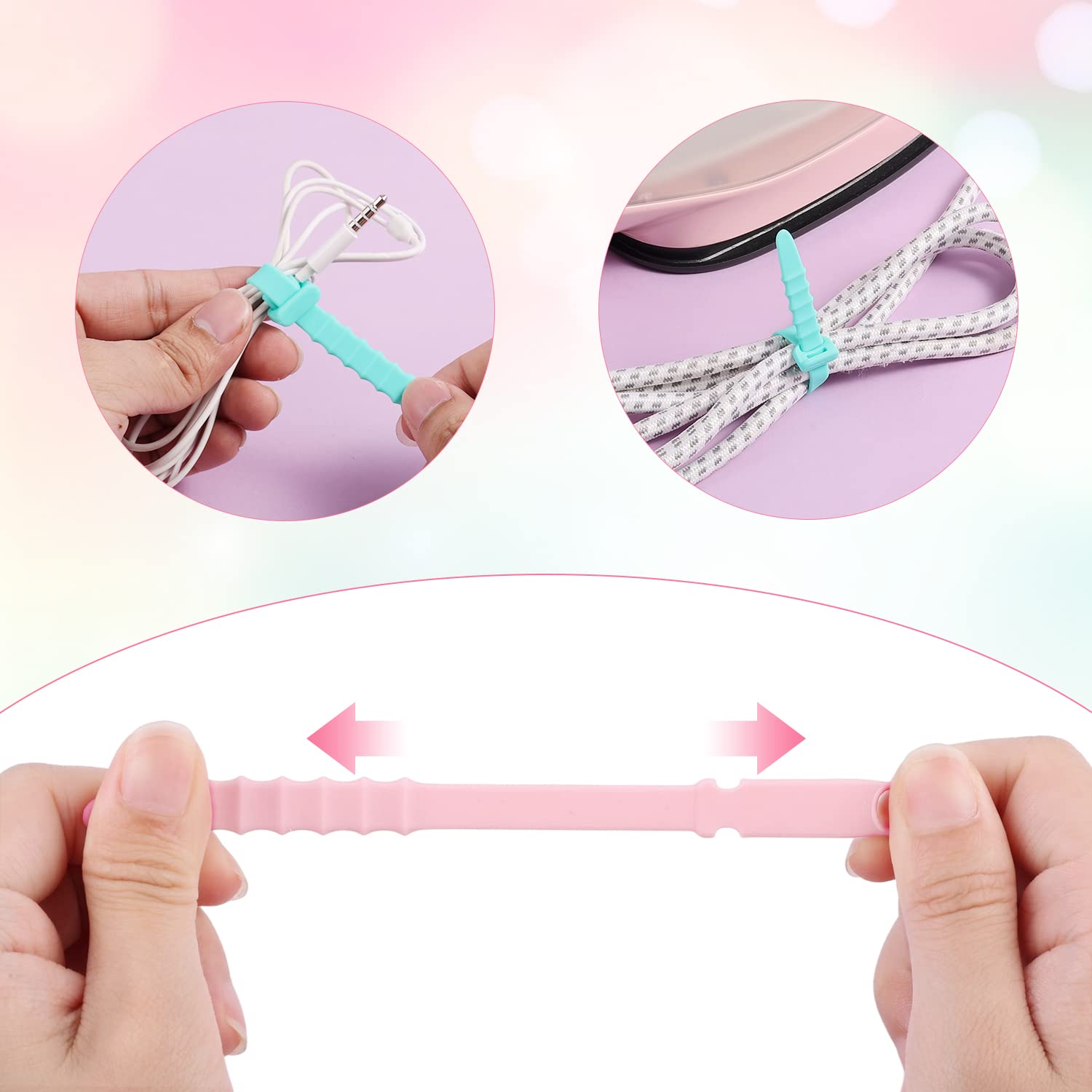 28pcs Reusable Silicone Cable Ties - 4.5inch Elastic Wire Organizer Straps for Charging Cables, USB Cables, Pens, Keychains & Earphones (7 Colors) - Perfect for Home, Office & Travel Cable Management
