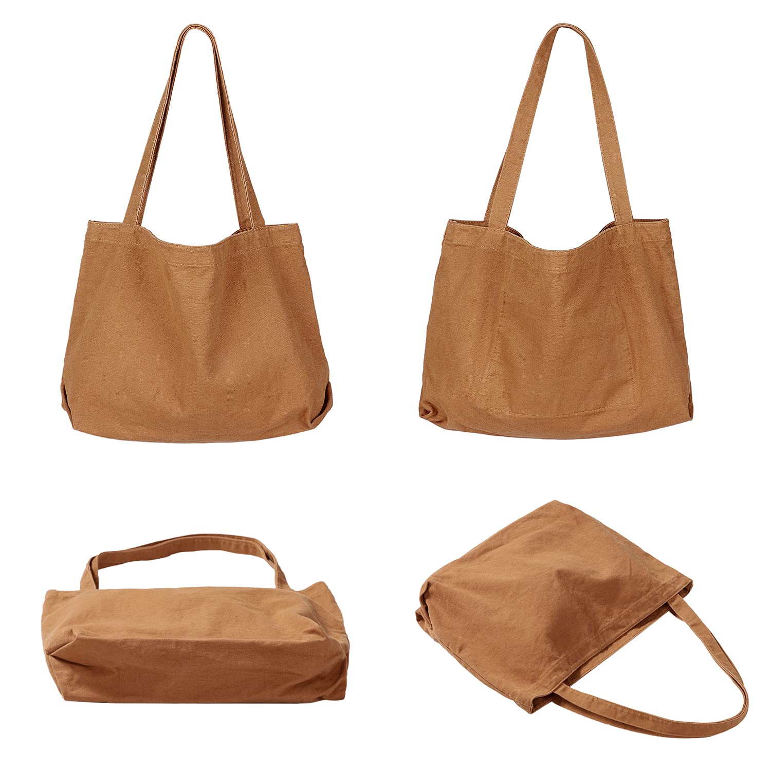 Etercycle Women's Large Canvas Tote Bag - Stylish Casual Shoulder Bag with Interior Pocket for School, Work, Shopping & Travel | Durable & Spacious Hobo Bag (Brown) - Perfect for Daily Commute, Beach Trips & Office Use