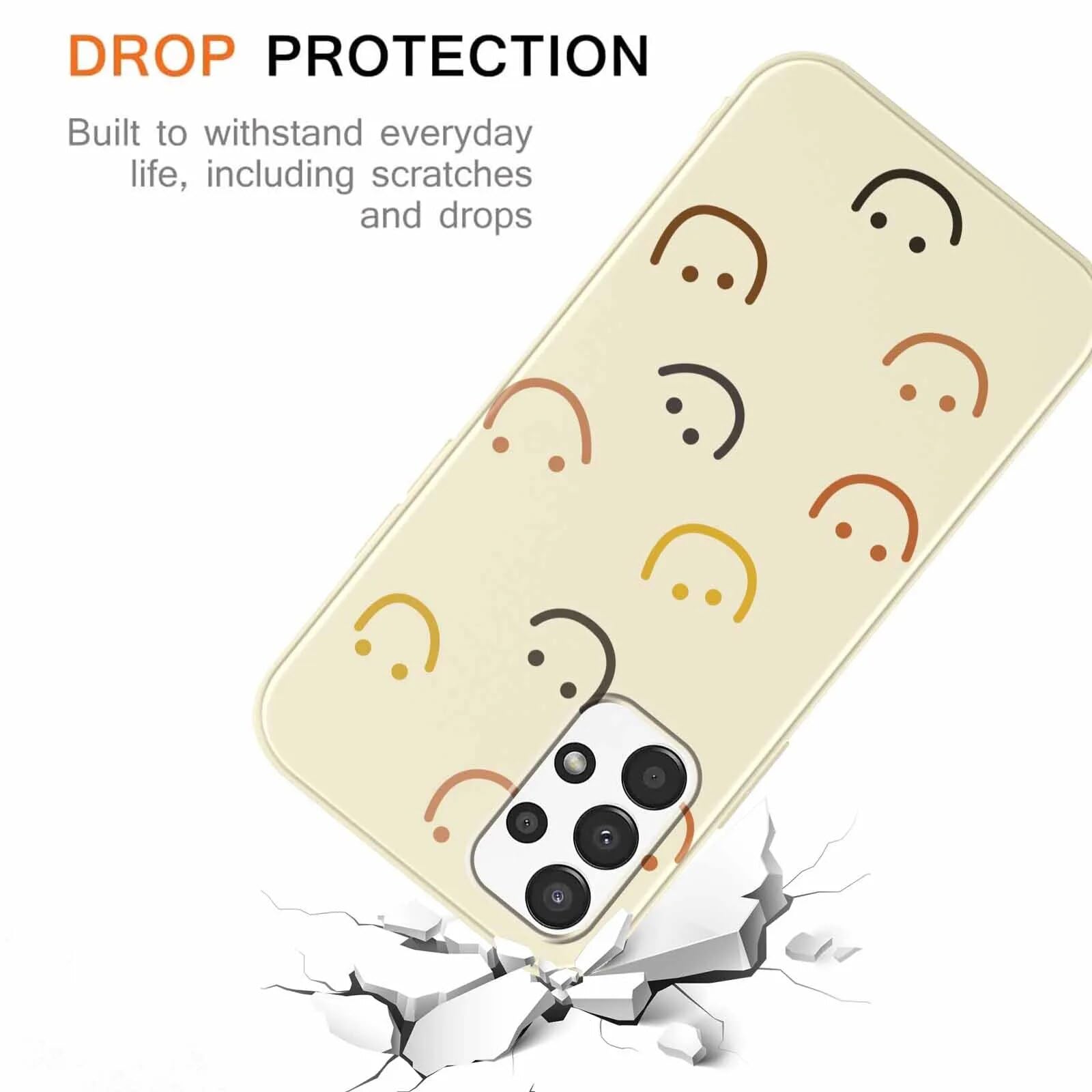 2 Pack Happy Smiley Face Phone Case for Samsung Galaxy A13 4G 6.6 Inch - Aesthetic Cute Smile Design Soft Silicone Slim TPU Shockproof Protective Cover for Women Men Girls - Perfect for Daily Use, Work, School & Travel