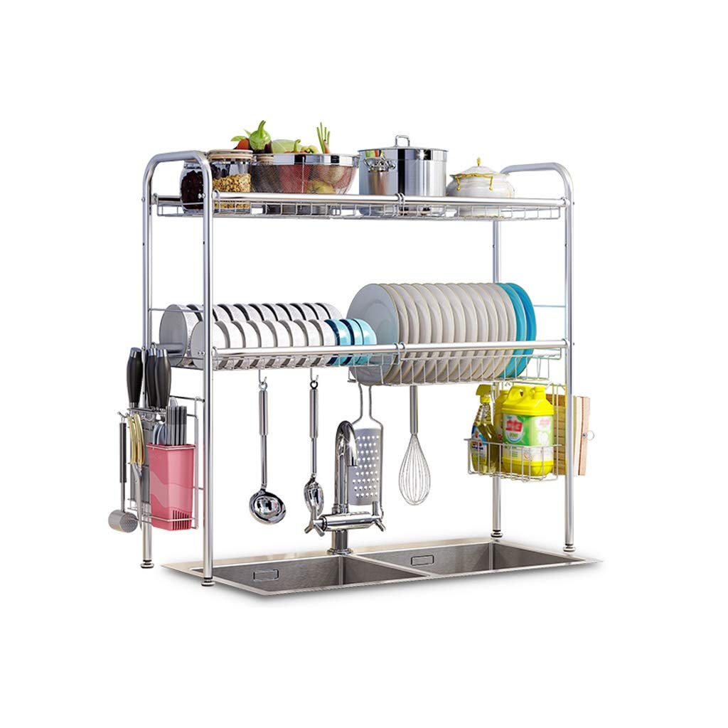2-Tier Stainless Steel Dish Drying Rack Over Sink - Space Saving Kitchen Organizer for Utensils, Sponges & Cutting Boards - Perfect for Small Kitchens & Apartment Living