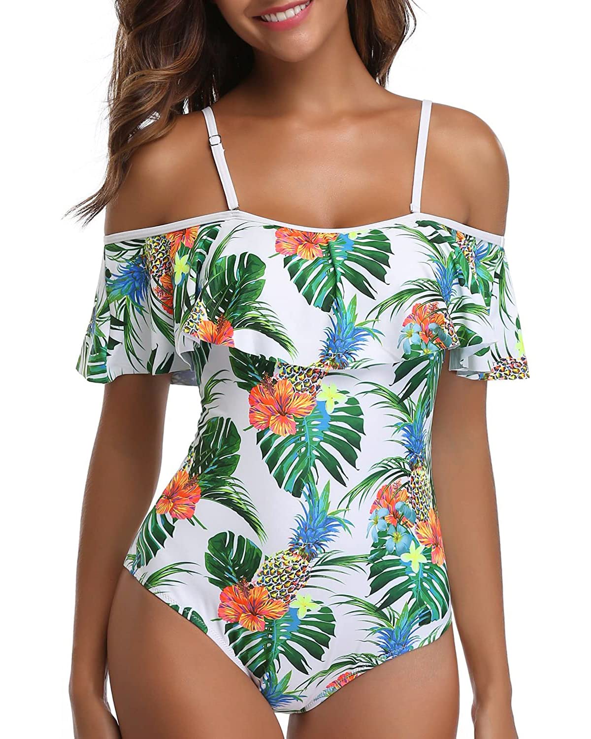 Tempt Me Women's Off Shoulder Ruffled One Piece Swimsuit - Sexy Beachwear for Pool, Vacation & Summer Outfits