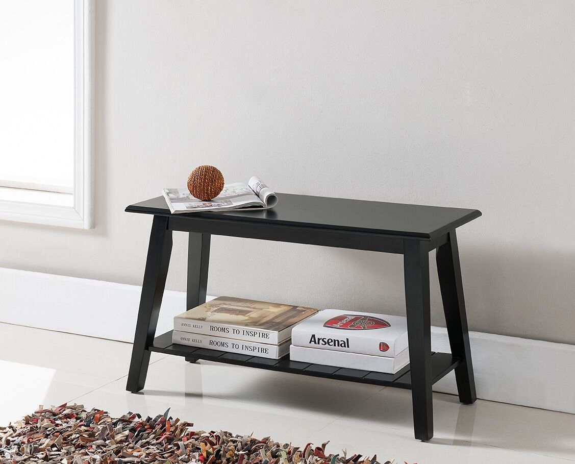 KB Designs Modern Entryway Shoe Bench with Storage Shelf - Black Wooden Shoe Rack Organizer for Hallway, Living Room & Bedroom