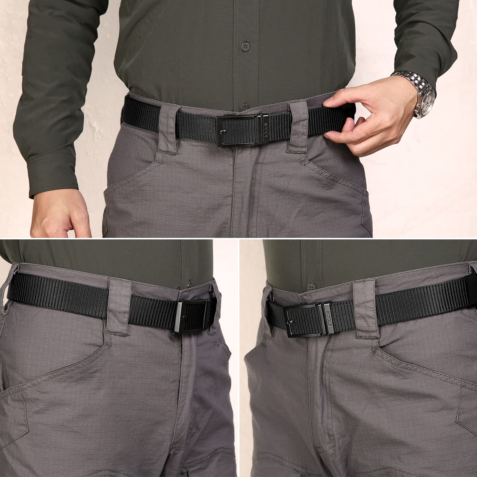 Men's Ratchet Tactical Belt - Automatic Slide Buckle Nylon Web Gun Belt for Golf, EDC & Outdoor Activities | Durable Adjustable Waistband for Work, Hiking & Range Use