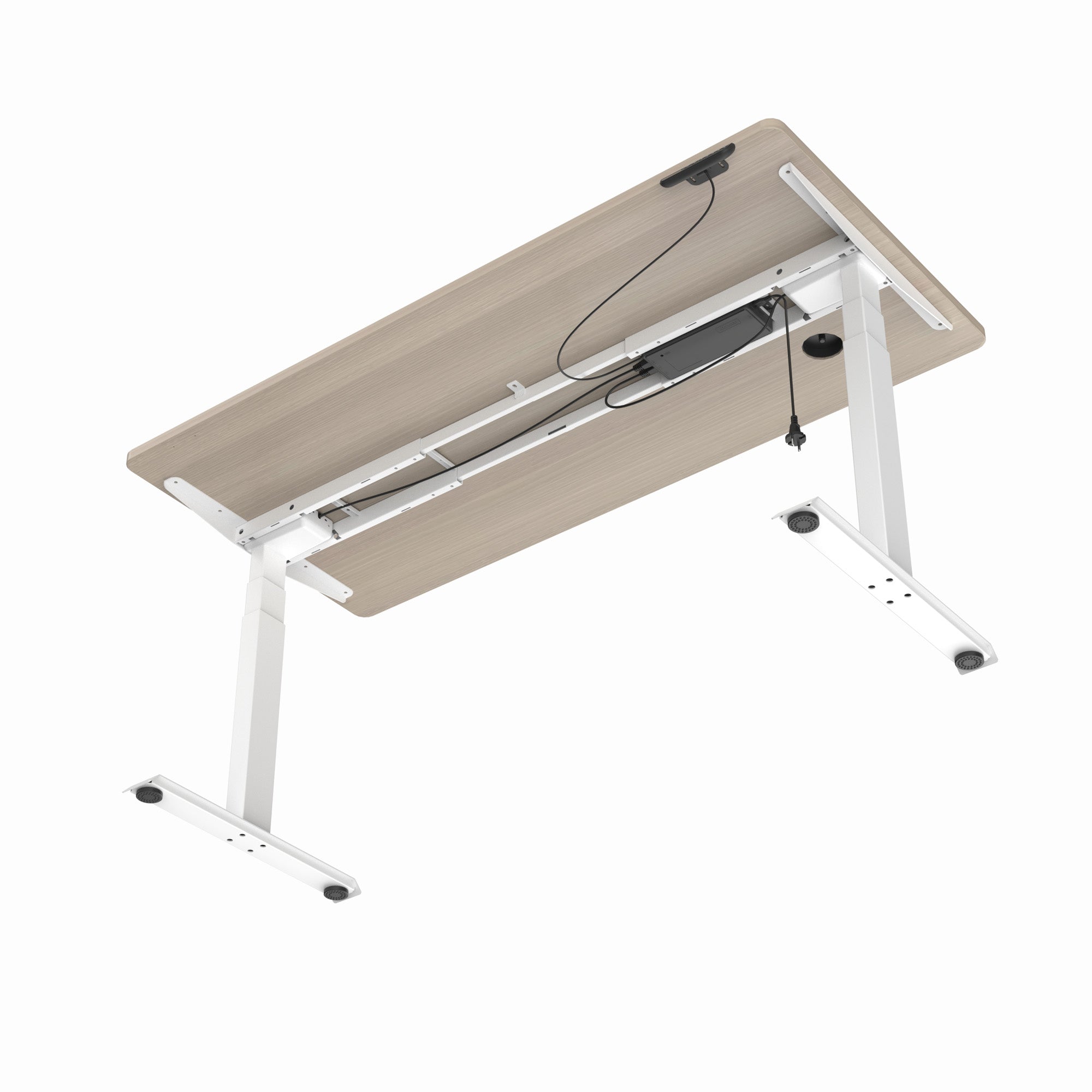 MARLO Single Workstation with Adjustable Height Lift - 1.6M Oak & White Standing Desk for Home Office, Study & Workspace - Ergonomic Computer Desk for Working, Writing & Gaming