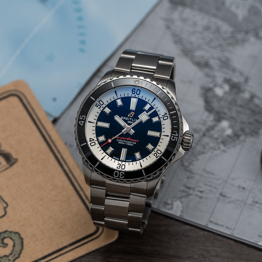 Superocean Automatic 42mm Men's Dive Watch - Black Dial with Stainless Steel Bracelet - Waterproof Luxury Timepiece for Scuba Diving, Swimming & Everyday Wear