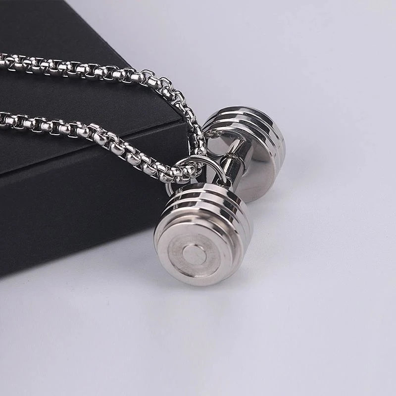 Titanium Steel Dumbbell Pendant Necklace for Men - Gym & Fitness Jewelry Gift - Perfect for Workout Enthusiasts, Bodybuilders, and Sports Lovers (Great for Gym, Weightlifting, and Casual Wear)