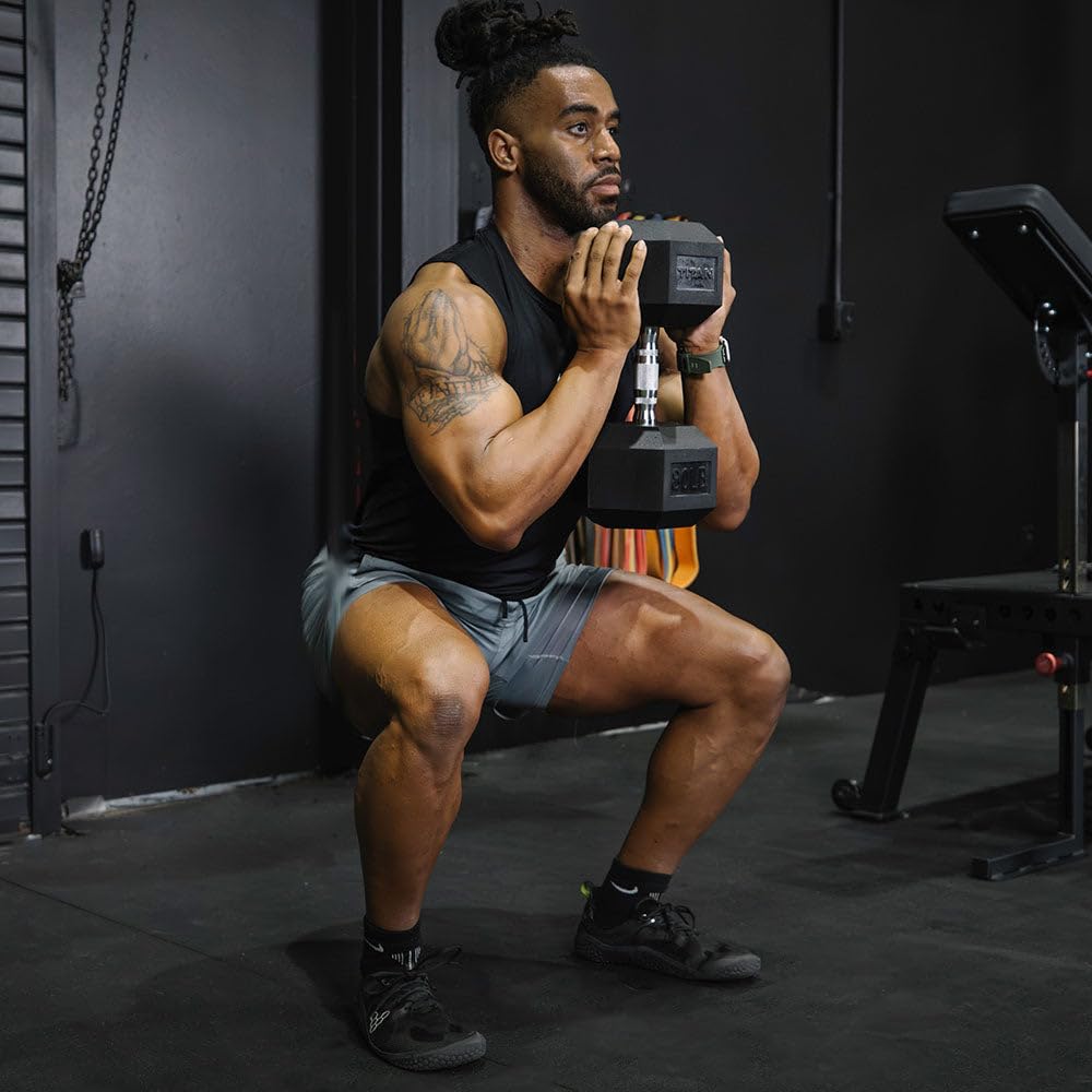 Titan Fitness 40 LB Pair Rubber Coated Hex Dumbbells - Black Ergonomic Cast Iron Handle Free Weights for Strength Training, Home Gym & CrossFit Workouts