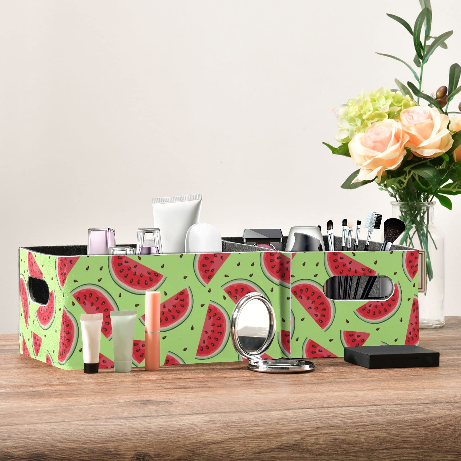 Emelivor Watermelon Slices Storage Basket Set (2-Pack) - Foldable Felt Storage Bins with Dual Handles for Closet, Shelves & Office Organization - Perfect for Bedroom, Bathroom & Kids' Room Storage