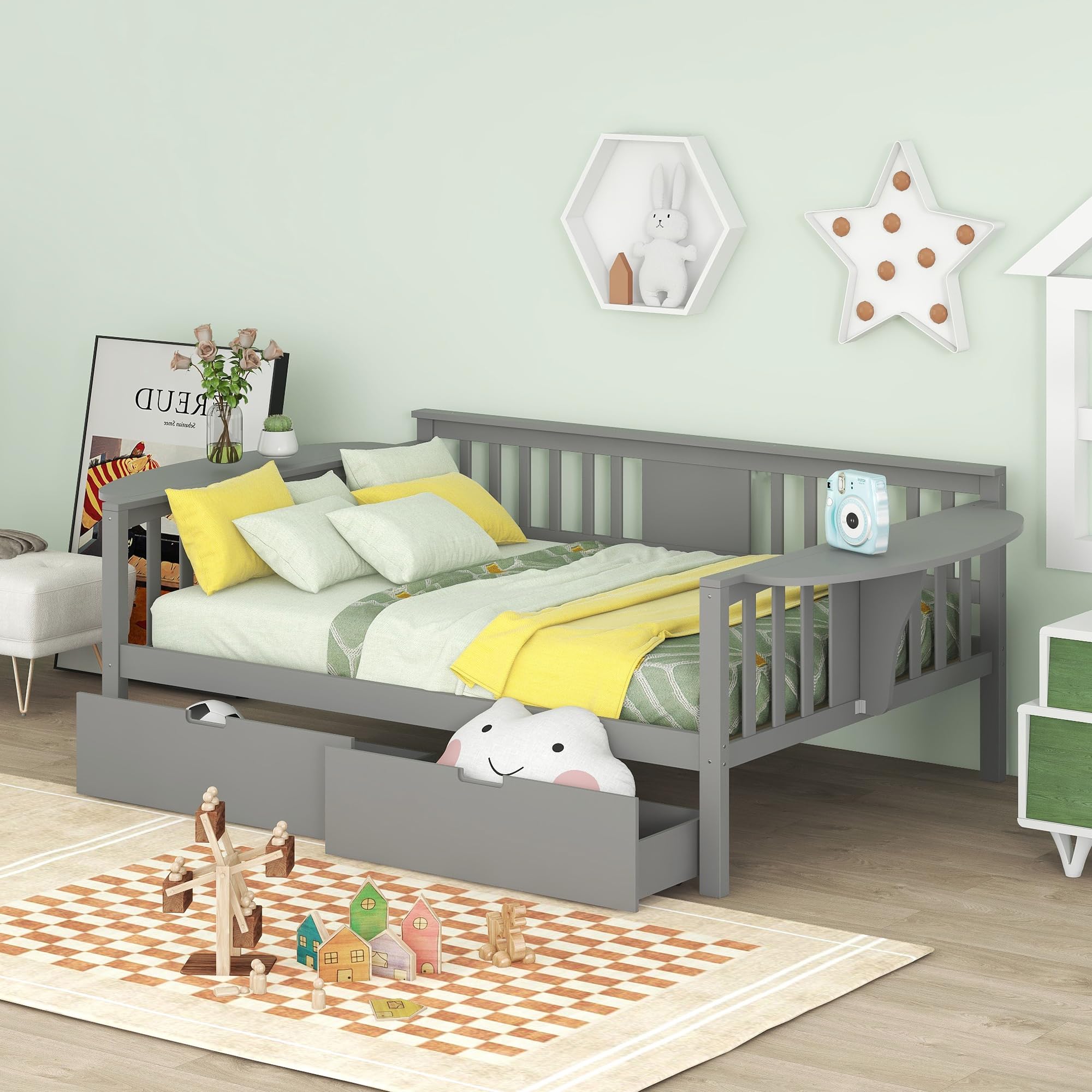 Full Size Daybed with Storage Drawers - Solid Wood Daybed Frame for Kids & Adults - Gray Modern Sleeper Sofa for Bedroom, Living Room, Guest Room & Small Spaces